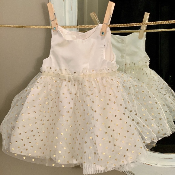 Carter's Other - Newborn Creamy White & Gold  Polkadots Dress
